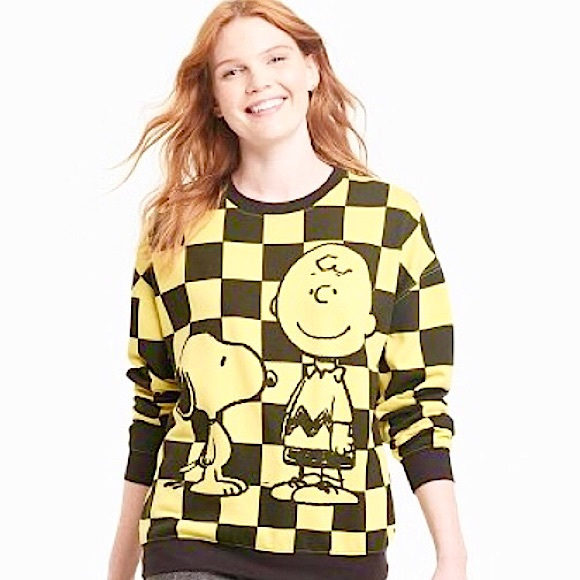 Peanuts Sweaters Nwt Sweatshirt Peanuts Yellow W Black Checks